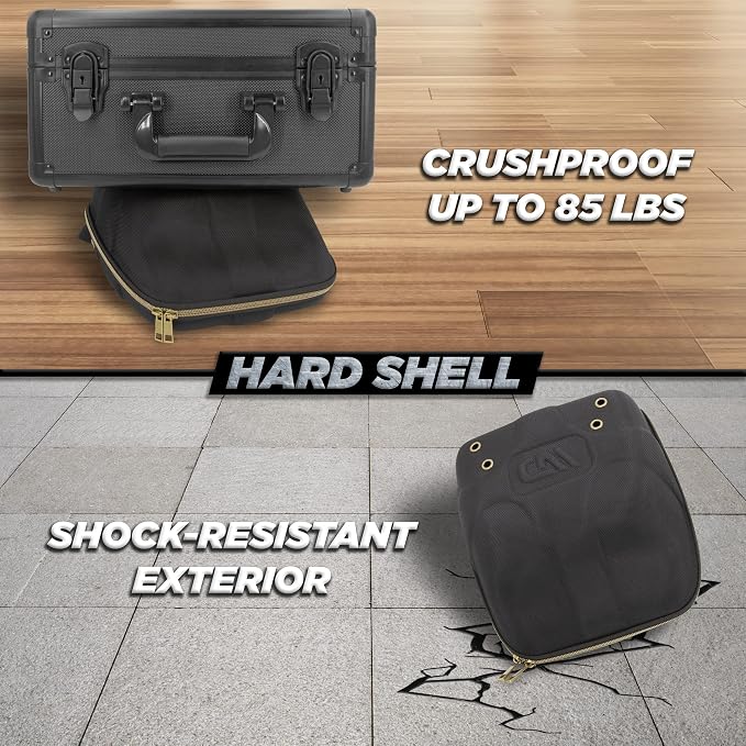 CASEMATIX Hat Travel Case for up to 3 Baseball Caps with Crush-Resistant Hard Shell Outer, Metal Travel Carabiner and Comfortable Handle - Portable Hat Case Carrier for Travel and Hats Storage