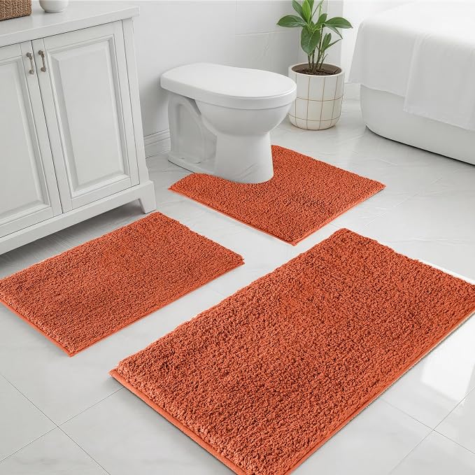 Bathroom Rugs Sets 3 Piece Non Slip Washable Bath Mat Set | Microfiber bath rug set with toilet mats for bathroom , Soft Absorbent toilet rug set TPR Rubber Backed bathroom floor mat