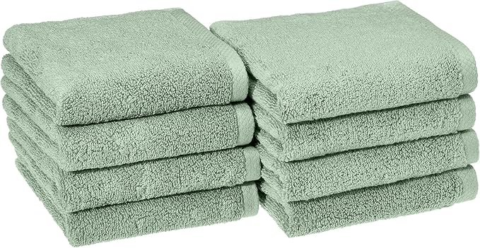 Amazon Basics Lightweight Quick-Dry Hand Towels, 100% Cotton, 28" x 16", Seafoam Green, 8-Pack