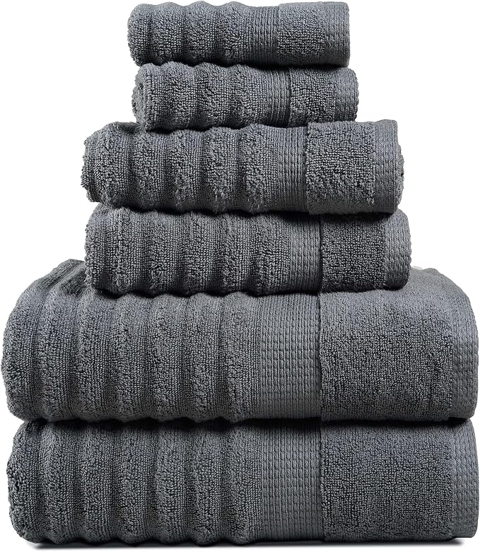 LANE LINEN Large Bath Towel Set Absorbent Quick Dry 100% Cotton Soft - Grey | Cotton Towels - Fade-Resistant Color, Classic Terry Weave, Densely Woven, Coordinated Colors, Dobby Border Accent