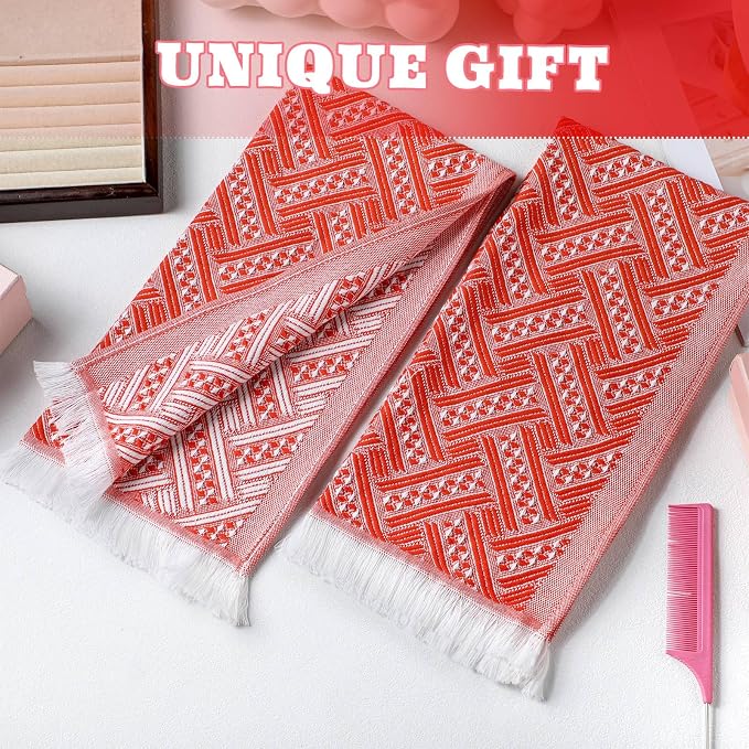 HunnmingRe 4 Pack Boho Hand Towel for Bathroom Kitchen 14x30 Inch 100% Turkish Cotton Summer Boho Decorative Towel Waffle Farmhouse Bathroom Decor Absorbent Soft Guest Gift(Red Orange,White)