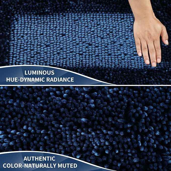 Yimobra Bathroom Rug Set 2 Piece, Luxury Shaggy Bath Mat Set with Non Slip Backing, Ultra Soft & Absorbent Mats for Bathroom Floor, Machine Washable, 44"x24"+24"x17", Peacock Blue