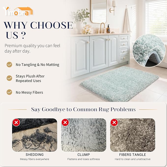 Yimobra Bath Rugs for Bathroom 32X20, Ultra Soft and Water Absorbent Bath Mats, Non Slip Plush Shower Mat, Microfiber Thick Matts for Bathroom Floor/Tub, Machine Washable, Sky Light Blue and White
