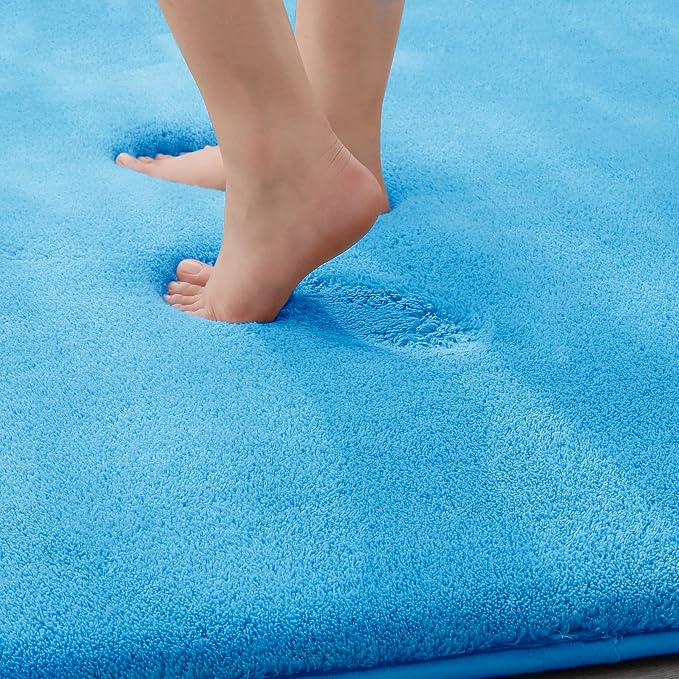 MINIDEAR Bathroom Rugs 24x17 Lake Blue - Thick Memory Foam Bath Mat, Ultra Soft & Plush Fluffy, Non-Slip, Quick Dry, Absorbent Washable Floor Microfiber Mat for Tub, Home Decor Accessories