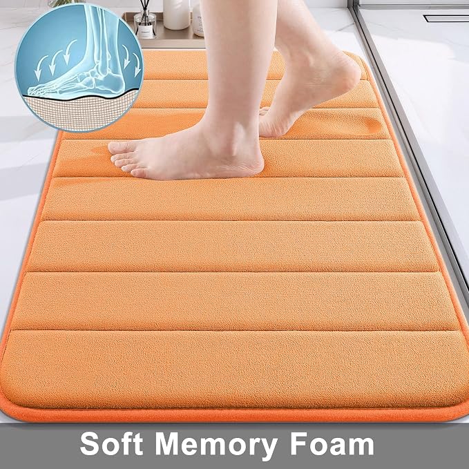 Buganda Memory Foam Bath Mat 24 x 16, Ultra Soft Absorbent Bathroom Rugs | Orange, Machine Washable Quick Dry Bath Mats for Bathroom Floor, Shower and Tub, Home Decor Accessories