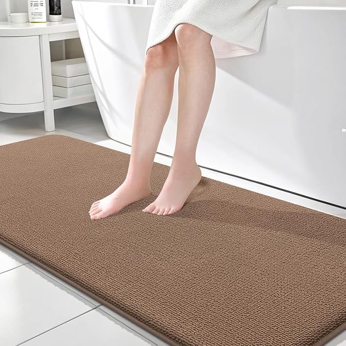 OLANLY Memory Foam Bathroom Runner Rugs 70x24, Absorbent Long Mat, Mocha | Soft Quick Dry Bath Rugs, Non-Slip Carpet, Machine Washable Mat for Bathroom Floor, Tub and Shower, Home Decor Accessories