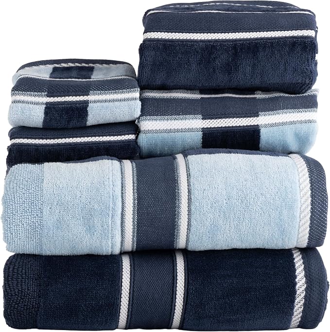 Lavish Home Bathroom Towels Set, Bathroom Accessories, Navy, Set of 6 | Includes 2 Bath Sheets, 2 Hand Towels, and 2 Wash Cloths, Soft 525 GSM 100% Cotton Set for Shower, Gym, Dorm, and Spa