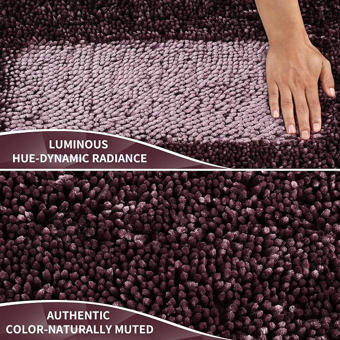 Yimobra Bathroom Rug Set 2 Piece, Luxury Shaggy Bath Mat Set with Non Slip Backing, Ultra Soft & Absorbent Mats for Bathroom Floor, Machine Washable, 31.5"x20"+24"x17", Dark Purple