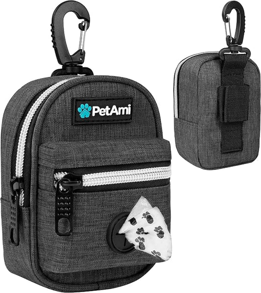 PetAmi Dog Poop Bag Holder for Leash Waste Bag Dispenser Pet Pouch Charcoal | Doggy Puppy Walking Accessories Travel Camping, Dog Treat Pouch Supplies Must Have, Doggie Poo, Jogging, Walks