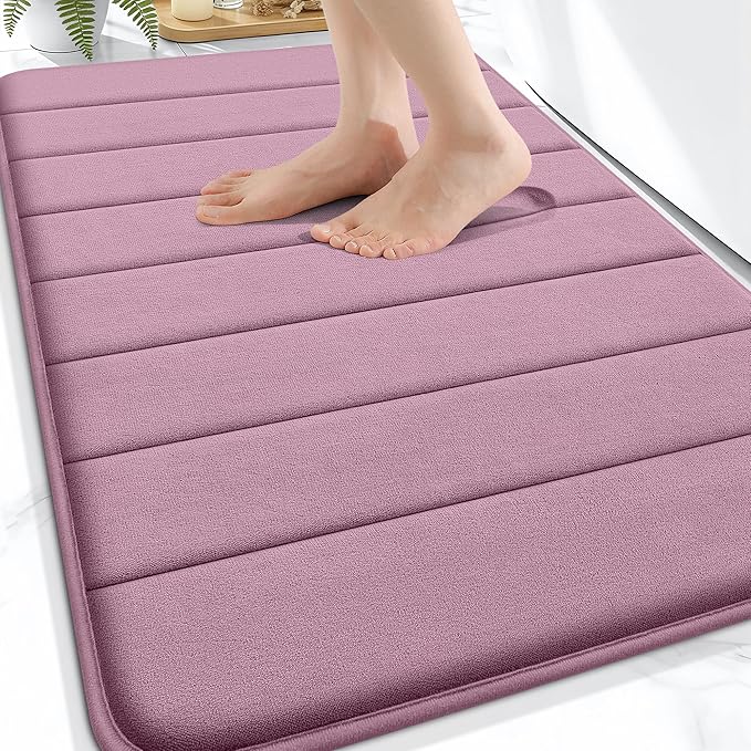 OLANLY Memory Foam Bath Mat 34x21, Super Soft and Absorbent Bathroom Rugs | Deep Plum, Quick Dry Bath Rug, Machine Washable Shower Floor Mats, Bathmat Carpet for Bathroom Floor, Tub and Shower