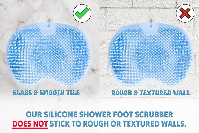 1 Pcs Convenient in Shower Foot Scrubber Wall-Mounted Silicone Foot Scrubber Shower with Suction Cups, Foot Scrubbers for Use in Shower, Only Stick on Glass Surfaces, Foot Scrubber Mat 1 Hook Included