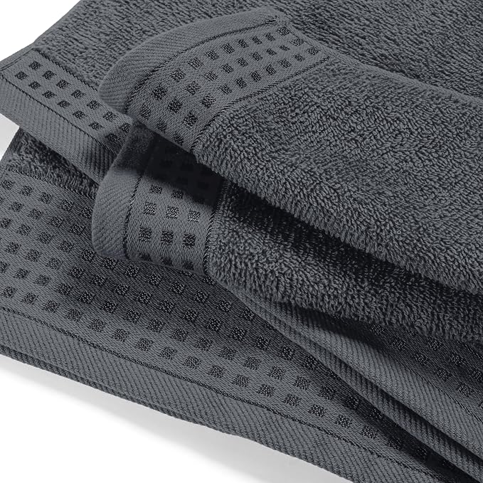 GLAMBURG Ultra Soft 4 Pack Oversized Bath Towel Set 27x54 inches, 100% Cotton Bath Towels, Highly Absorbant Compact Quickdry & Lightweight Towel, Ideal for Gym Travel Camp Pool - Charcoal Grey