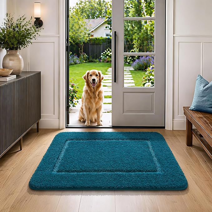 LOCHAS Bathroom Rug Set, Bath Rugs Sets 3 Piece Non Slip, Peacock Blue | Washable Absorbent Microfiber Bath Mat Set, Soft Cozy Bathroom Mat for Shower Sink Toilet