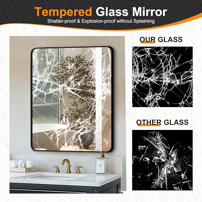 Delma Bathroom Vanity Mirror, Black Framed Mirror for Over Sink, 30x24 | HD glass, distortion-free for makeup and grooming, Sturdy frame, all mounting hardware, hangs horizontal or vertical