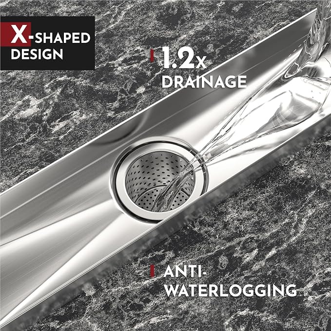WEBANG 12 Inch Linear Shower Drain Rectangular Floor Drain with Accessories Square Hole Pattern Cover Grate Removable SUS304 Stainless Steel CUPC Certified Brushed