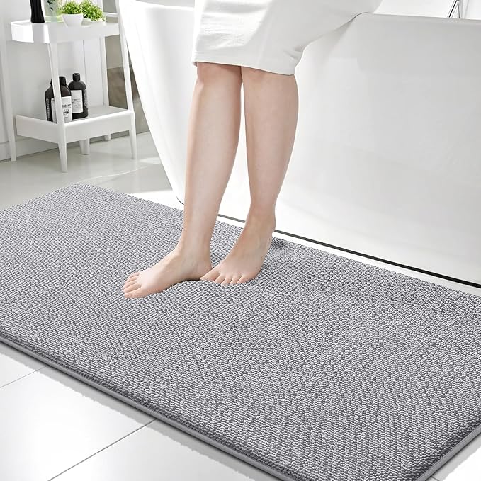 OLANLY Memory Foam Bathroom Runner Rug 59x24, Absorbent Long Bath Mat, Grey | Soft Quick Dry Bath Rugs, Non-Slip Carpet, Machine Washable Mat for Bathroom Floor, Tub and Shower, Home Decor Accessories