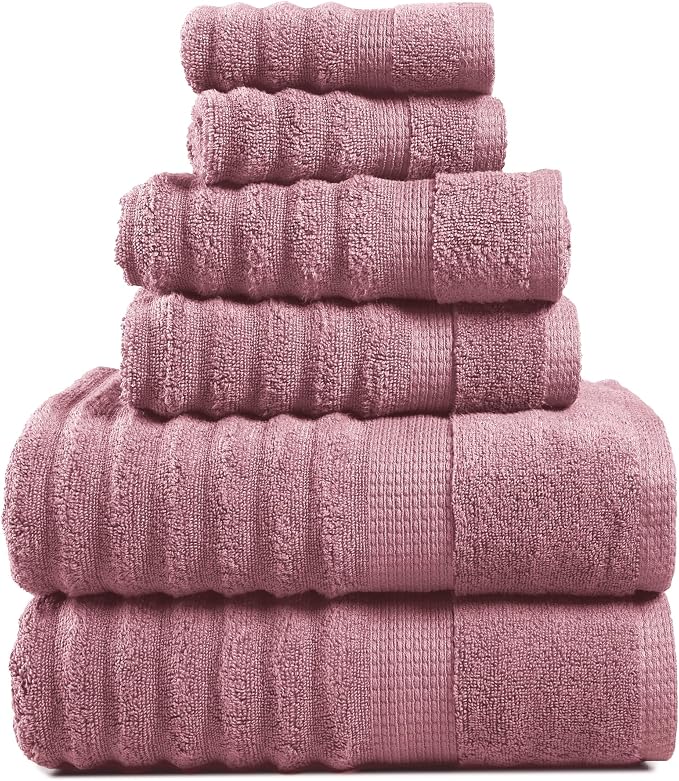 LANE LINEN Bath Towel Set Absorbent Quick Dry 100% Cotton - Wishful Mauve | Cotton Towels For Bathroom - OEKO-TEX Certified, Ring-Spun Durability, Ring-Spun Cotton, Terry Weave Comfort