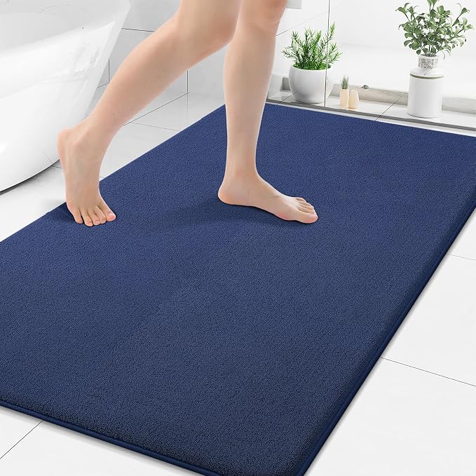 Smiry Memory Foam Bath Mat 50x30, Extra Soft Absorbent Bathroom Rugs | Navy Blue Quick Dry, Machine Washable Bath Mats for Bathroom, Shower, Tub and Home Decor Accessories