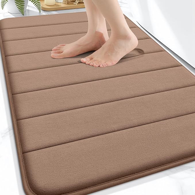 OLANLY Memory Foam Bath Mat 34x21, Super Soft and Absorbent Bathroom Rugs | Mocha, Quick Dry Bath Rug, Machine Washable Shower Floor Mats, Bathmat Carpet for Bathroom Floor, Tub and Shower