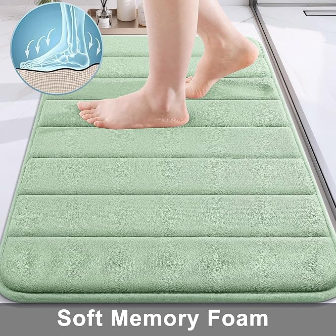 Buganda Memory Foam Bath Mat 47 x 32, Ultra Soft Absorbent Bathroom Rugs | Sage Green, Machine Washable Quick Dry Bath Mats for Bathroom Floor, Shower and Tub, Home Decor Accessories
