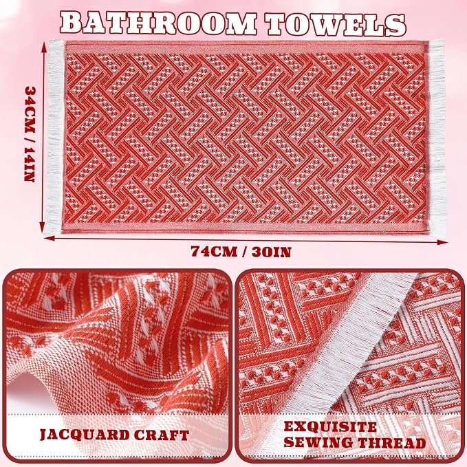 HunnmingRe 4 Pack Boho Hand Towel for Bathroom Kitchen 14x30 Inch 100% Turkish Cotton Summer Boho Decorative Towel Waffle Farmhouse Bathroom Decor Absorbent Soft Guest Gift(Red Orange,White)