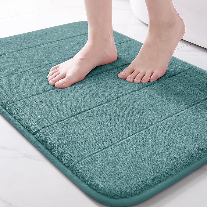 Yimobra Teal Bath Mat, Super Soft Absorbent Memory Foam Bathroom Rug Non Slip, Quick Dry, Machine Washable Floor Carpet for Tub Shower, Home Decor Accessories, 24x17