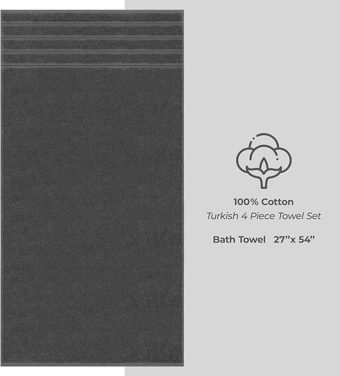 American Soft Linen 100% Cotton Luxury Turkish Towels, 4 PC Bath Towel Set | Soft Absorbent Quick Dry OEKO Tex Standard 100 Certificated Durable Machine Washable Premium Hotel Quality