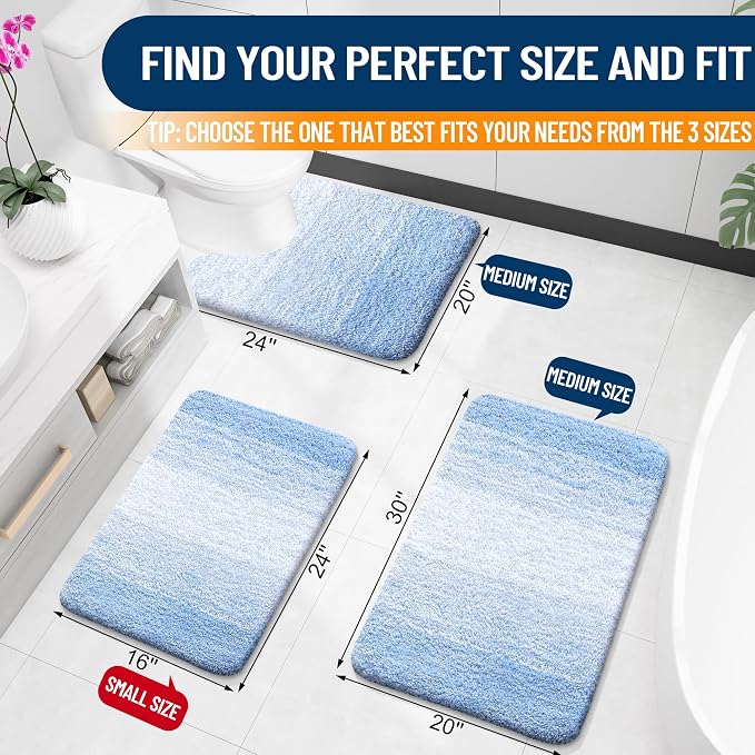 OLANLY Bathroom Runner Rug 40x20, Extra Soft Absorbent Microfiber Bath Rugs | Light Blue, Non-Slip Quick-Drying Rubber Backing, Washable Long Bath Mat for Floor, Tub and Shower, Home Decor