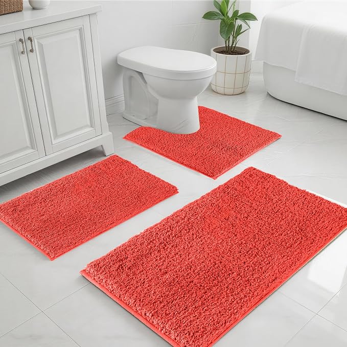 Bathroom Rugs Sets 3 Piece Non Slip Washable Bath Mat Set | Microfiber bath rug set with toilet mats for bathroom , Soft Absorbent toilet rug set TPR Rubber Backed bathroom floor mat