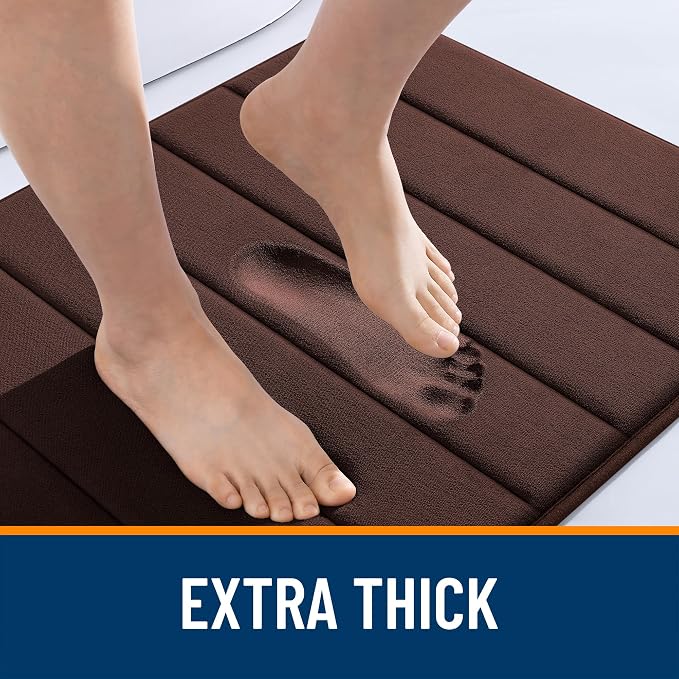 OLANLY Memory Foam Bath Mat 32x20, Super Soft and Absorbent Bathroom Rugs | Brown, Quick Dry Bath Rug, Machine Washable Shower Floor Mats, Bathmat Carpet for Bathroom Floor, Tub and Shower