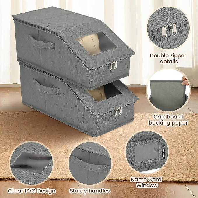 2 PCS Stackable Hat Storage for Baseball Caps, Large Hat Organizer with transparent window, Holds up to 30 Caps Hat Organizer (Gray)