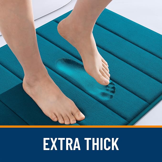 OLANLY Memory Foam Toilet Rugs U Shaped 24x20, Super Soft and Absorbent | Peacock Blue, Quick Dry Commode Contour Bath Rugs, Machine Washable Toilet Mat, Comfortable Bathmat Carpet for Bathroom Floor