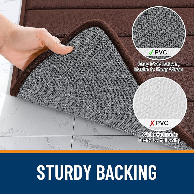 OLANLY Memory Foam Large Bath Mat 40x32, Super Soft Absorbent Bathroom Rugs | Brown, Quick Dry Bath Rug, Machine Washable Shower Floor Mats, Bathmat Carpet for Bathroom Floor, Tub and Shower