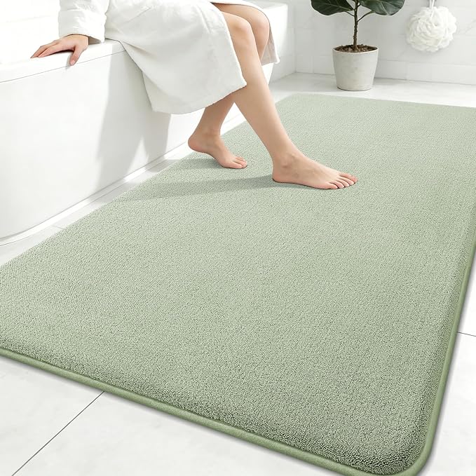 Smiry Memory Foam Bath Mat 71x47, Extra Soft Absorbent Bathroom Rugs | Sage Green Quick Dry, Machine Washable Bath Mats for Bathroom, Shower, Tub and Home Decor Accessories