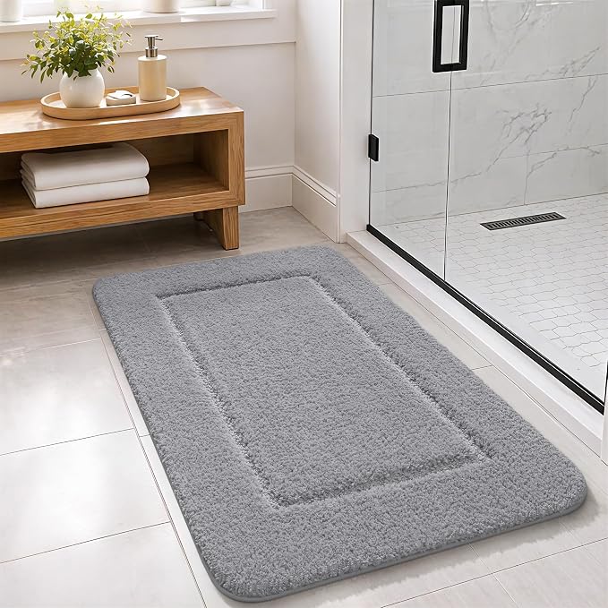LOCHAS Bathroom Rug Set, Bath Rugs Sets 3 Piece Non Slip Backing, Grey | Washable Absorbent Microfiber Bath Mat Set, Soft Cozy Bathroom Mat for Shower Sink Toilet