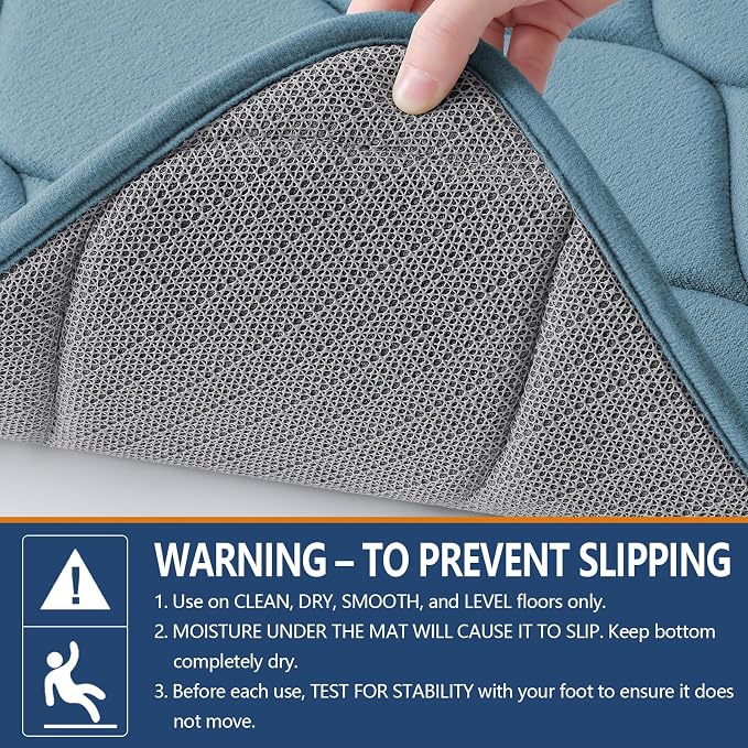 Smiry Memory Foam Bath Mat 24x16, Ultra Soft Absorbent Bathroom Rugs | Airy Blue, Plush Quick Dry and Machine Washable Cushion Bath Mats for Bathroom, Shower, Tub & Home Decor