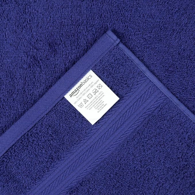 Amazon Basics 100% Cotton Fade-Resistant Hand Towels for Bathroom, Soft Absorbent, 26" x 16", Navy Blue, 6-Pack