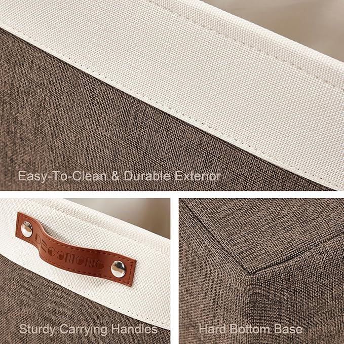 DECOMOMO Storage Bins, Extra Large Fabric Storage Baskets for Shelves, Decorative Linen Closet Organizer, 15.8 x 12.5 x 10 inches (Brown & White, 3 Pack)