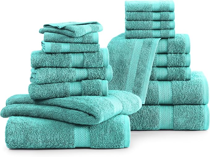 LANE LINEN Towel Set 18 Piece Soft Absorbent Quick Dry 100% Cotton - Teal | Dorm Towel Set - Terry Weave Comfort, Soft & Long-Lasting, Hotel-Style Look, Gets Softer With Every Wash, Machine Washable