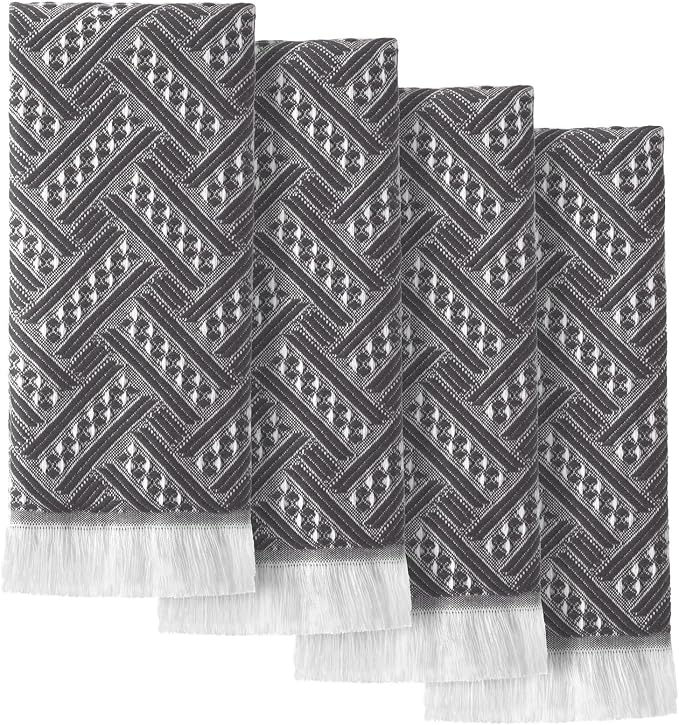 HunnmingRe 4 Pack Boho Hand Towel for Bathroom Kitchen 14x30 Inch 100% Turkish Cotton Summer Boho Decorative Towel Waffle Farmhouse Bathroom Decor Absorbent Soft Guest Gift(Gray,White)