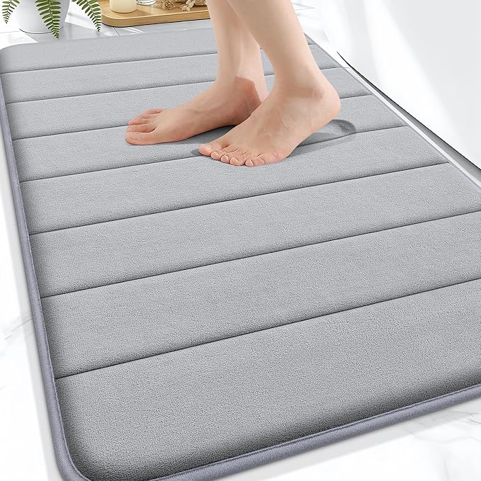 OLANLY Memory Foam Bath Mat 34x21, Super Soft and Absorbent Bathroom Rugs | Grey, Quick Dry Bath Rug, Machine Washable Shower Floor Mats, Bathmat Carpet for Bathroom Floor, Tub and Shower
