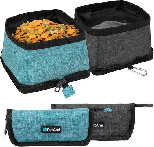 PetAmi Collapsible Dog Bowls 2 Pack, Food and Water Bowls Travel Set, Blue | Portable Pet Dish No Spill, Foldable Lightweight BPA Free Leakproof, Camping Hiking Walking Hunting Outdoor Gear Accessories