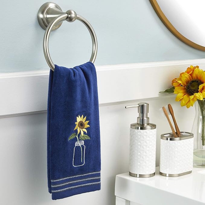 SKL Home Sunflower in Jar Hand Towel Set-2pc, Embroidered, Blue