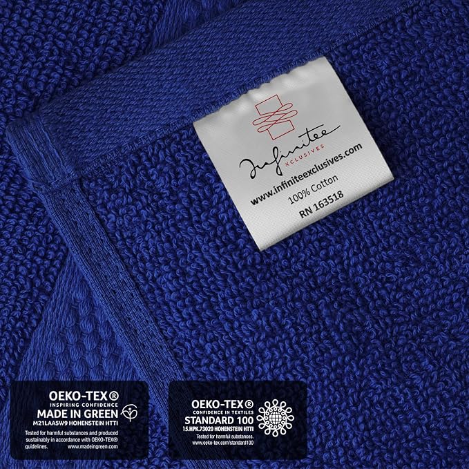 Infinitee Xclusives 100% Cotton Luxury Wash Cloths for Showering - 12 Pack | Washcloths [13x13] - Soft and Absorbent Face Towels for Bathroom Wash Clothes - Gym, Spa & Hotel Use