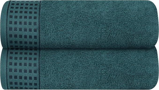 GLAMBURG 100% Cotton 2 Pack Oversized Bath Towel Set 28x55 Inches, Ultra Soft Highly Absorbant Compact Quickdry & Lightweight Large Bath Towels, Ideal for Gym Travel Camp Pool - Teal