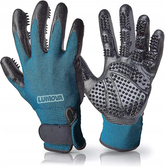 Pet Grooming Glove – Patented Rubber-Massage Shedding Bath & Hair Remover for Dogs, Cats & Livestock – Lightweight, Flexible, Secure Fit (Cyan&Black)