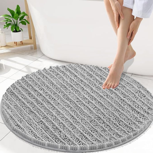 Smiry Bathroom Rugs Round 30X30, Extra Soft Rubber Backing Bath Mats | Light Grey Machine Washable Non Slip Quick Dry Bath Mats for Bathroom Floor, Tub, Shower, Home Decor Accessories