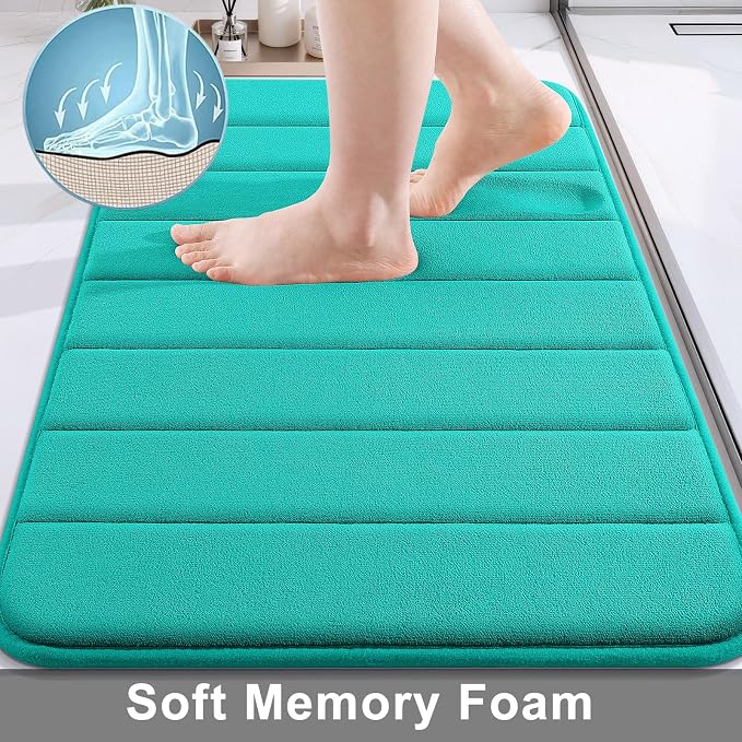 Buganda Memory Foam Bath Mat 59 x 17, Ultra Soft Absorbent Bathroom Rugs | Teal, Machine Washable Quick Dry Bath Mats for Bathroom Floor, Shower and Tub, Home Decor Accessories