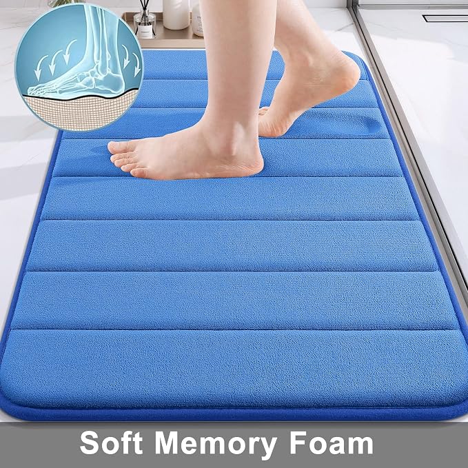 Buganda Memory Foam Bath Mat 35.4 x 24, Ultra Soft Absorbent Bathroom Rugs | Royal Blue, Machine Washable Quick Dry Bath Mats for Bathroom Floor, Shower and Tub, Home Decor Accessories