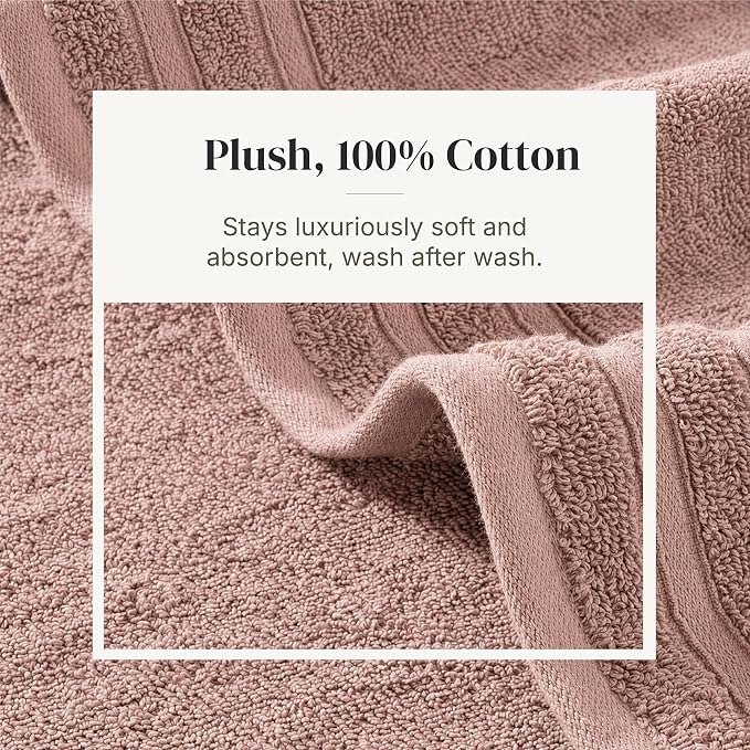 Modern Threads 6 Piece Cotton Bath Towel Set – Ultra Soft 550 GSM Towels – Bathroom Set with Hand Towels and Washcloths – Diamond Border (Blush)